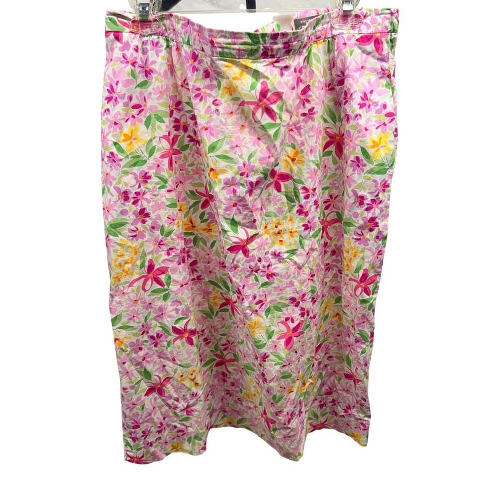 Vintage Margaret Smith Floral Midi Skirt Pink Purple Yellow Size 18 Made in USA